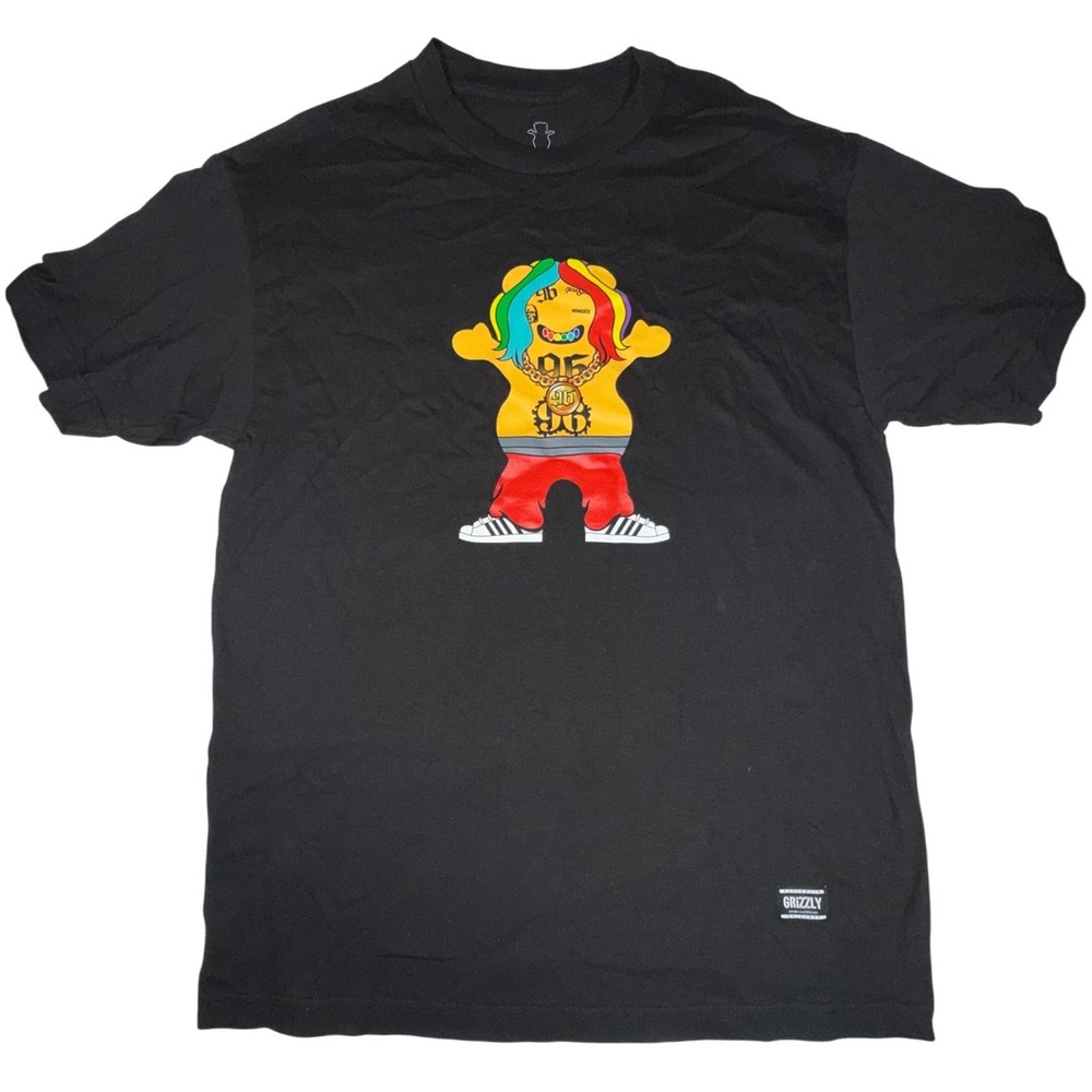 Grizzly Griptape 96 Rapper Bear T-Shirt Men's L Black Cotton Skatewear